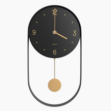 Load image into Gallery viewer, Driini Modern Pendulum Wall Clock - Decorative and Unique Metal Frame, with 8 Inch Face (Black)