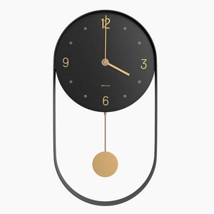 Driini Modern Pendulum Wall Clock - Decorative and Unique Metal Frame, with 8 Inch Face (Black)