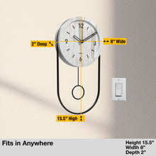 Load image into Gallery viewer, Driini Decorative Modern Wall Clock with Pendulum (White)