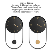 Load image into Gallery viewer, Driini Modern Pendulum Wall Clock - Decorative and Unique Metal Frame, with 8 Inch Face (Black)